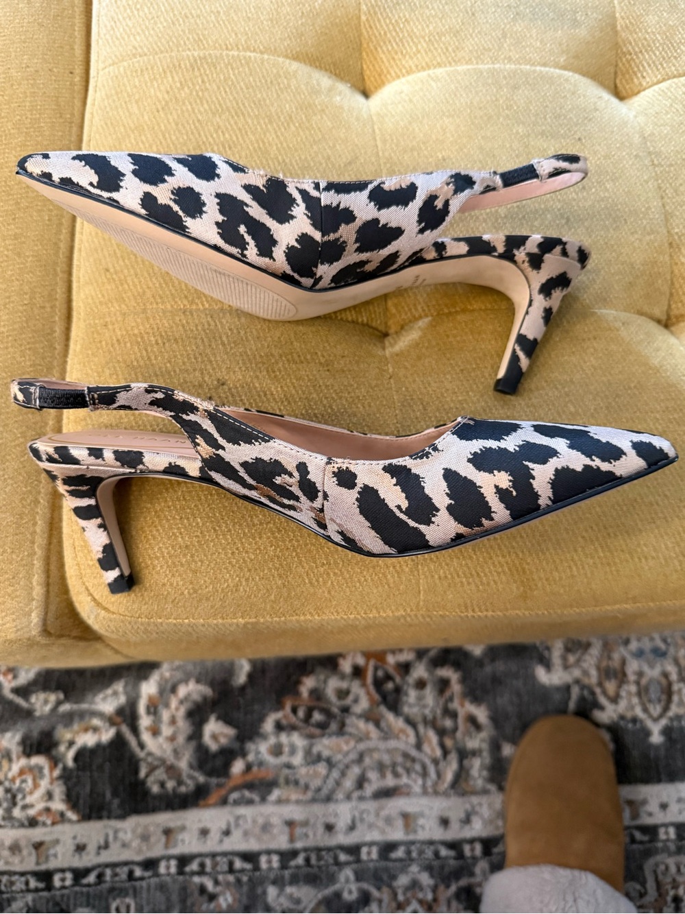 Cole Haan Leopard-Print Pointed Slingback Heels in Black and Cream